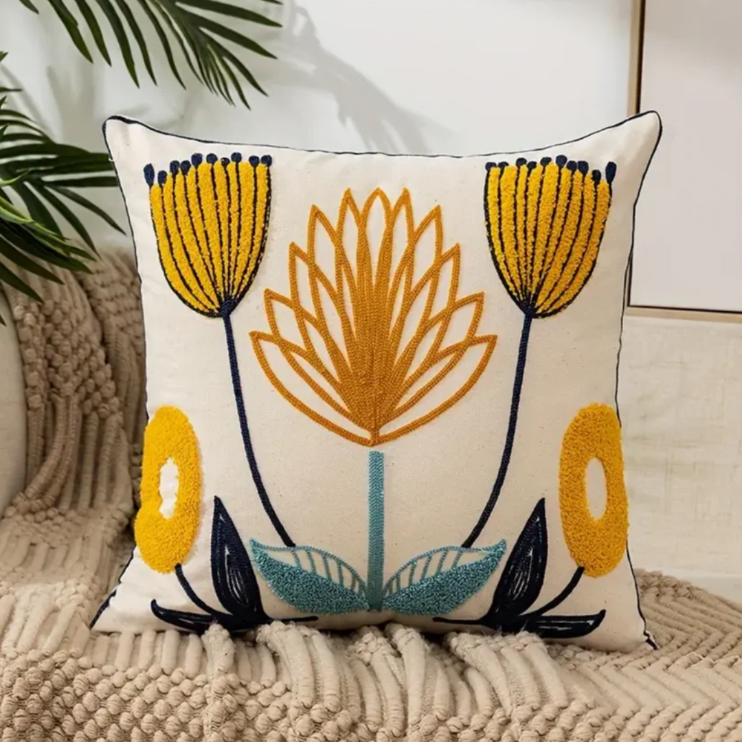 Odalys Embroidered Floral Cushion for Sofas and Armchairs