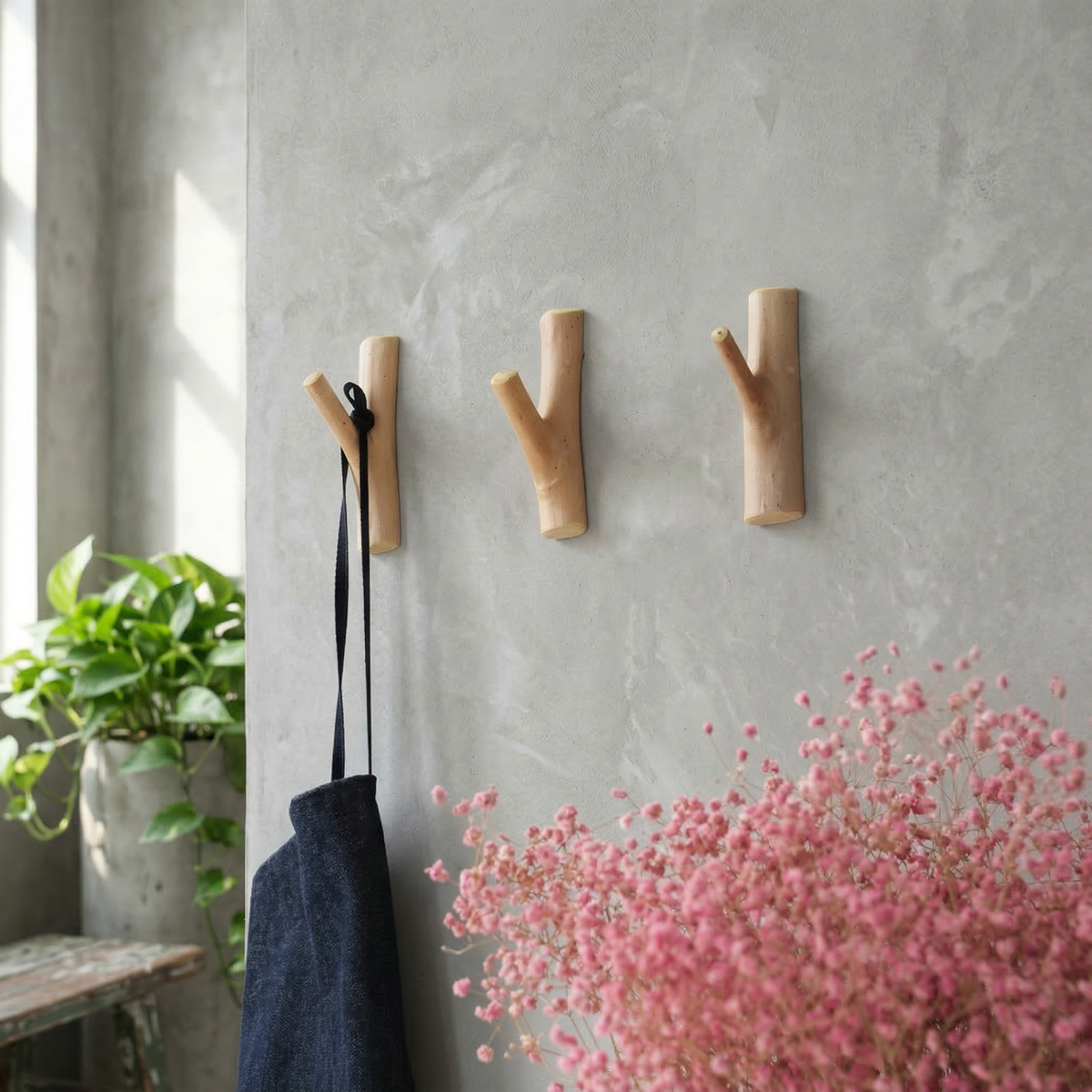 Wilhelmina Branch Wall Hook for Coats with Real Grain