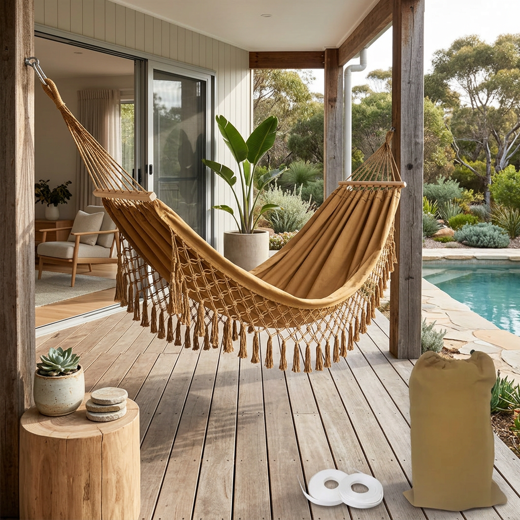 Rosanne Cotton Hammock for Gardens with Macrame Fringe