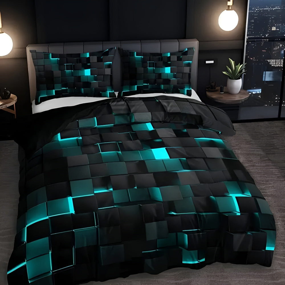 Katarina Doona Set for Gaming Rooms with 3D Grid Print
