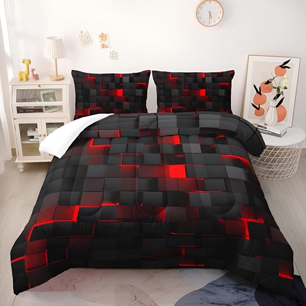 Katarina Doona Set for Gaming Rooms with 3D Grid Print