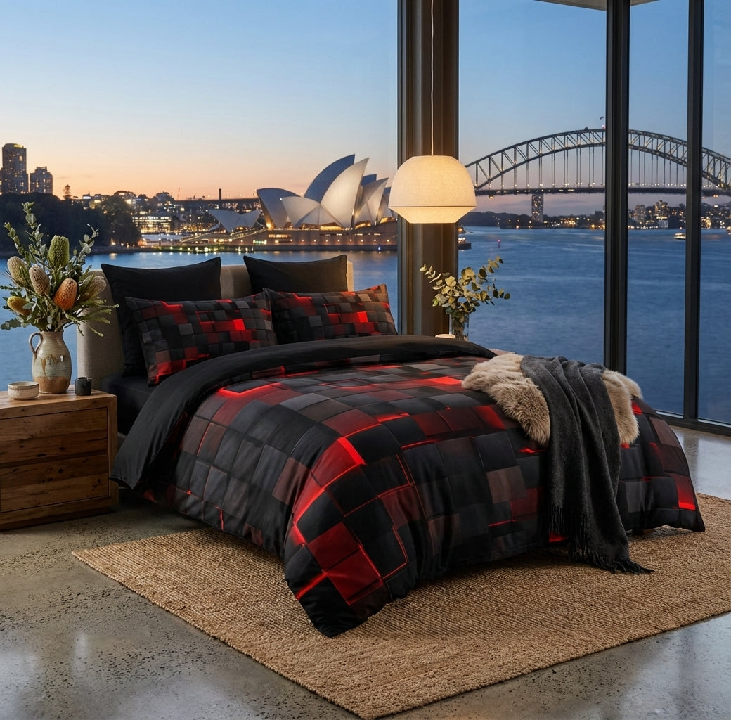 Katarina Doona Set for Gaming Rooms with 3D Grid Print