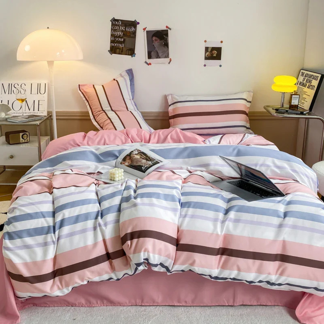Liliane Bed Set for Bedrooms with Ginkgo Line Art