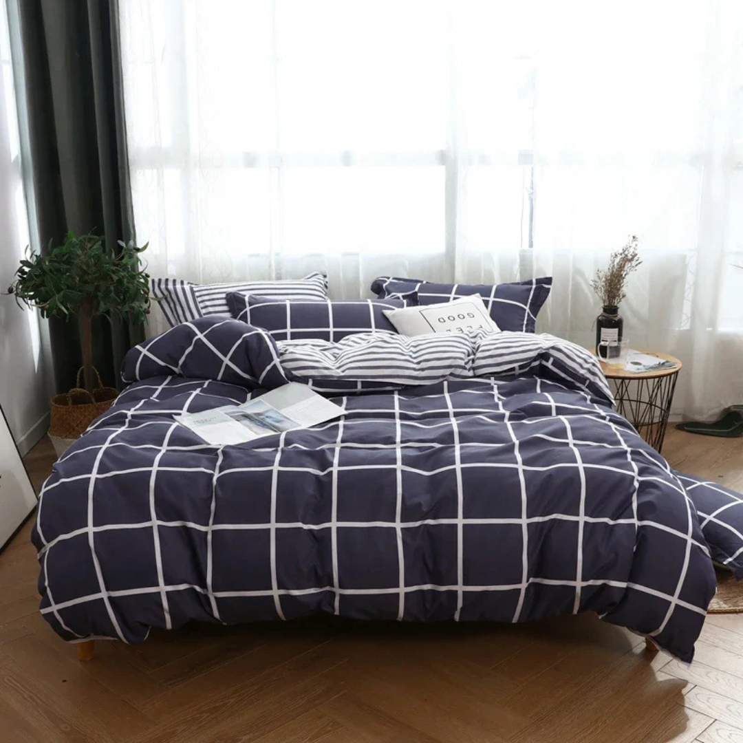 Liliane Bed Set for Bedrooms with Ginkgo Line Art
