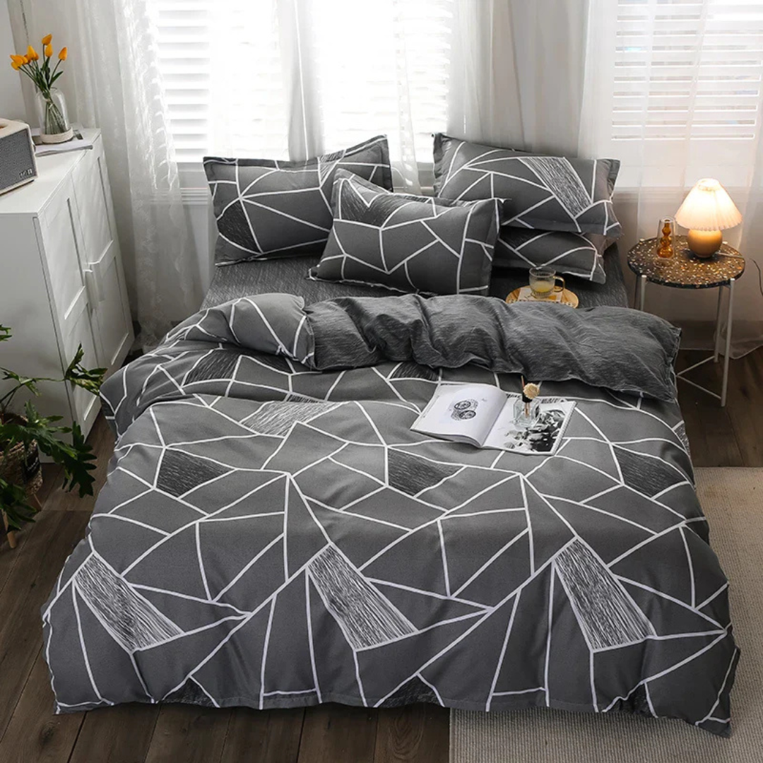 Liliane Bed Set for Bedrooms with Ginkgo Line Art