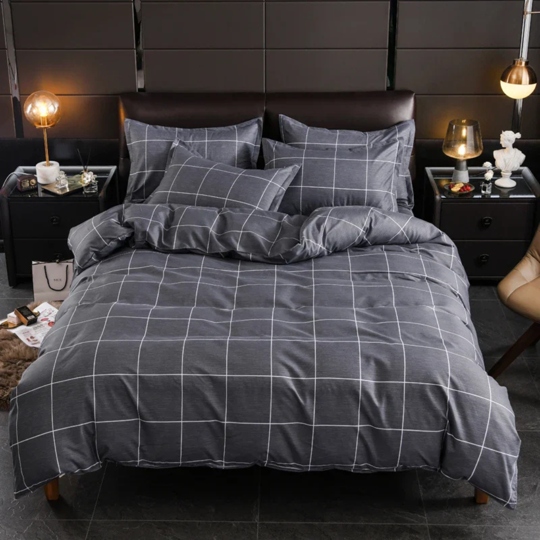Liliane Bed Set for Bedrooms with Ginkgo Line Art