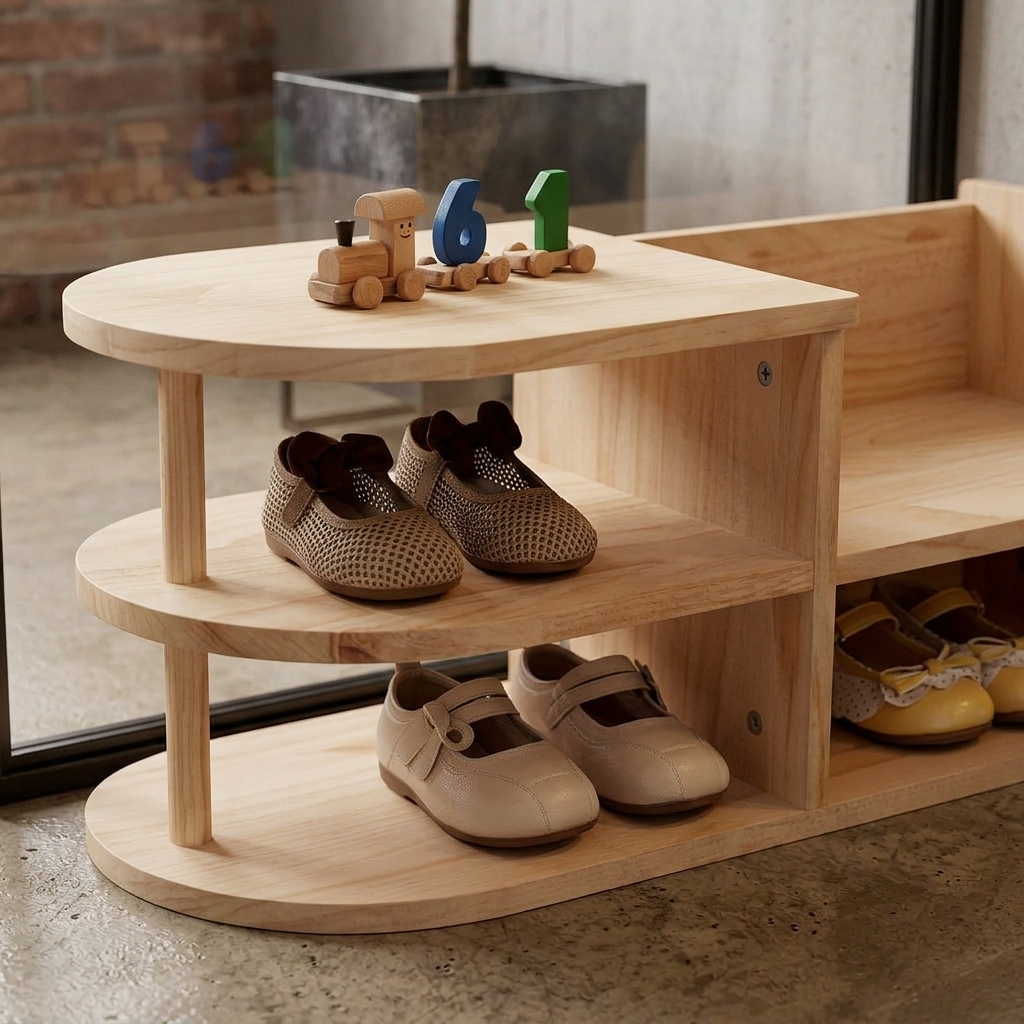 Georgiana Wood Shoe Rack for Entryways with Curved Shelves