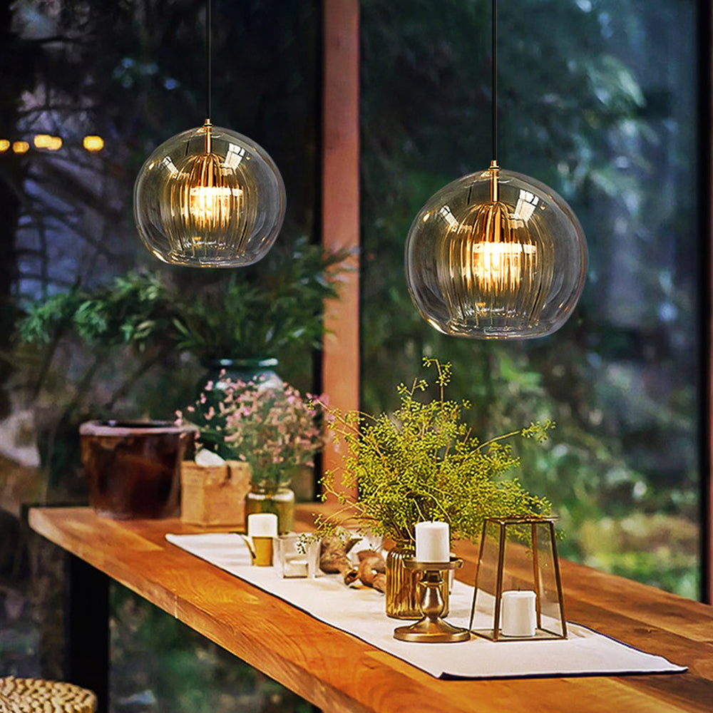 Aida Glass Globe Pendant for Bedsides with Amber Option