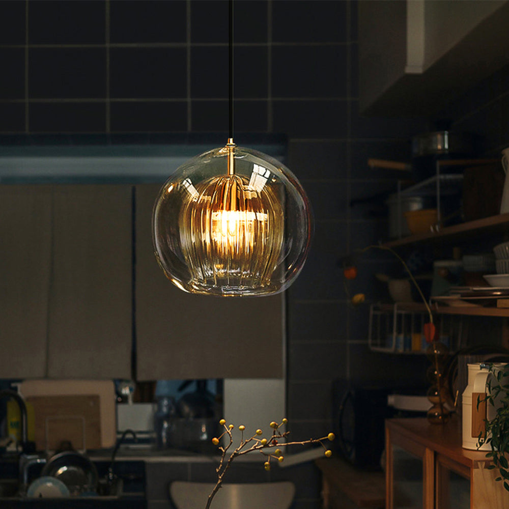 Aida Glass Globe Pendant for Bedsides with Amber Option