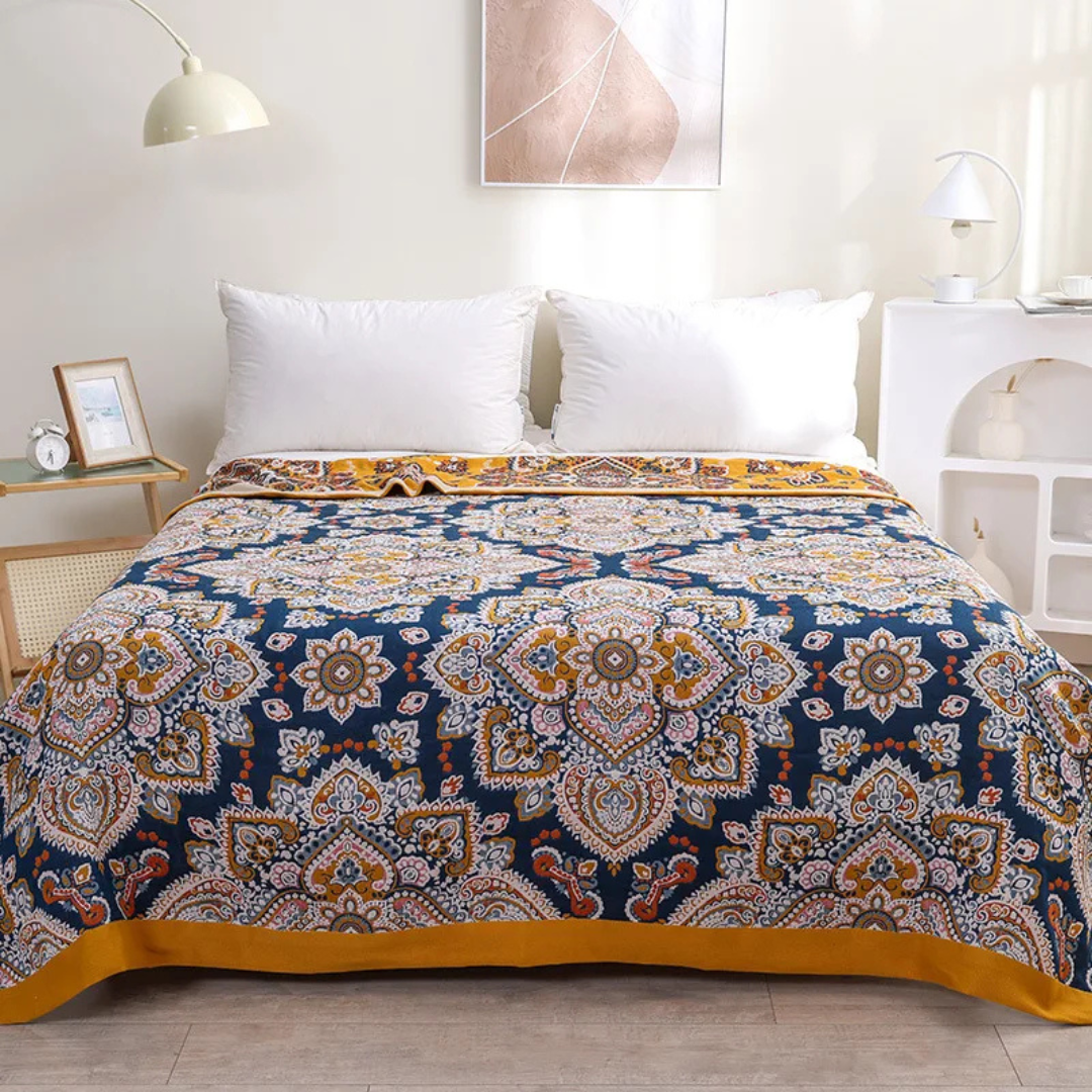 Isadora Cotton Throw for Beds and Sofas with Mandala