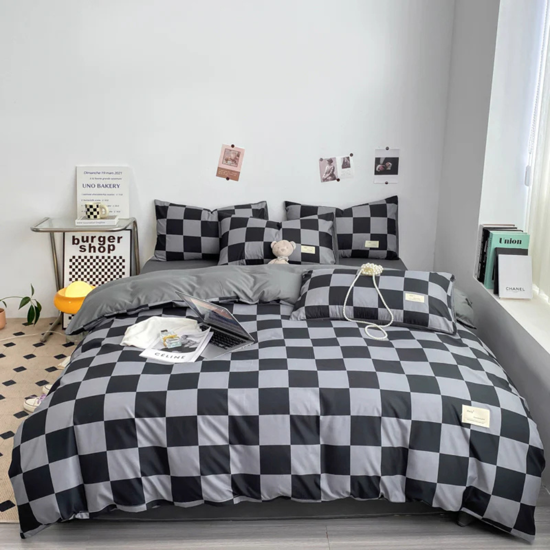 Delphine Quilt Cover for Bedrooms with Checkerboard