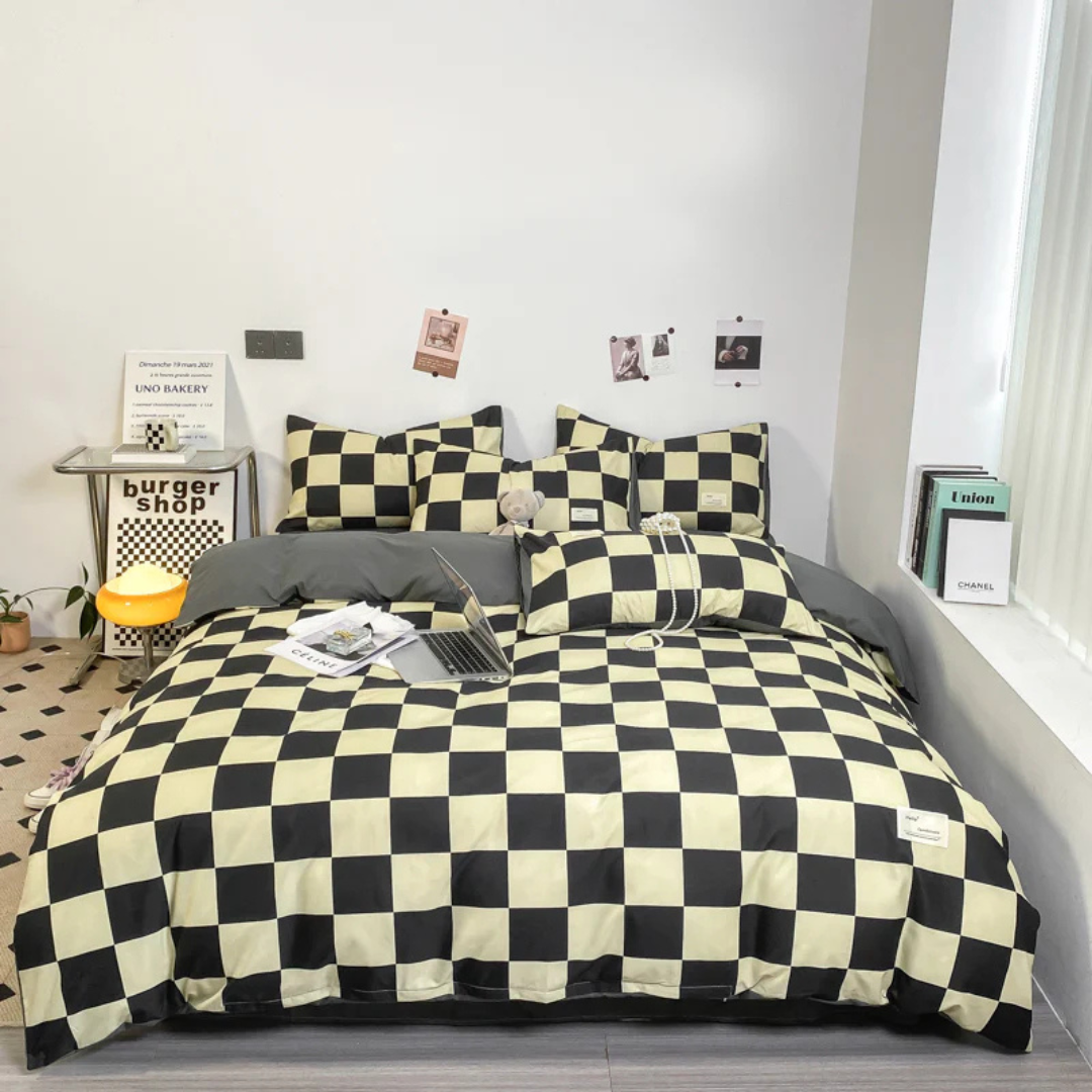 Delphine Quilt Cover for Bedrooms with Checkerboard