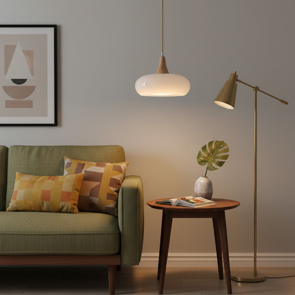 Agatha Glass Pendant for Dining Tables with Timber Cap