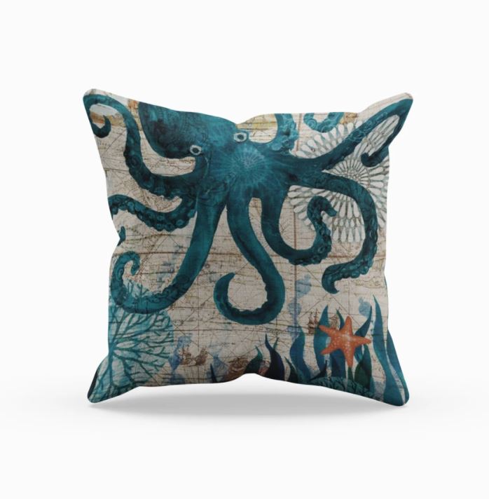 Josephine Nautical Cushion for Coastal Rooms with Map Print