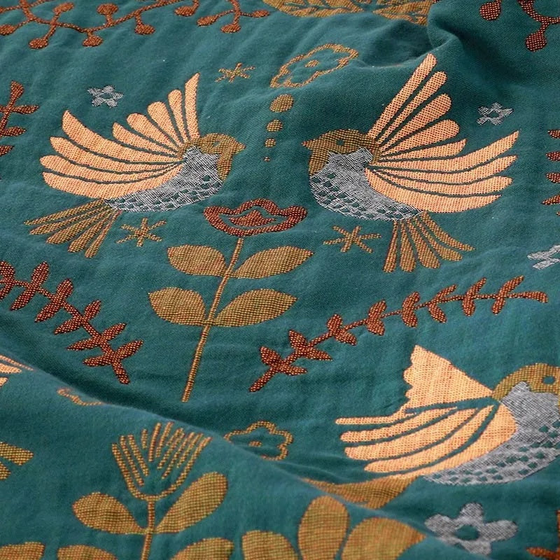 Odette Cotton Blanket for Beds & Sofas with Bird Jacquard