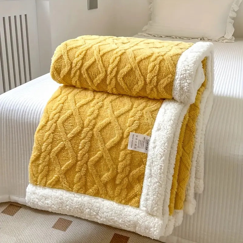 Isolde Sherpa Throw for Winter Nights with Cable Knit Face