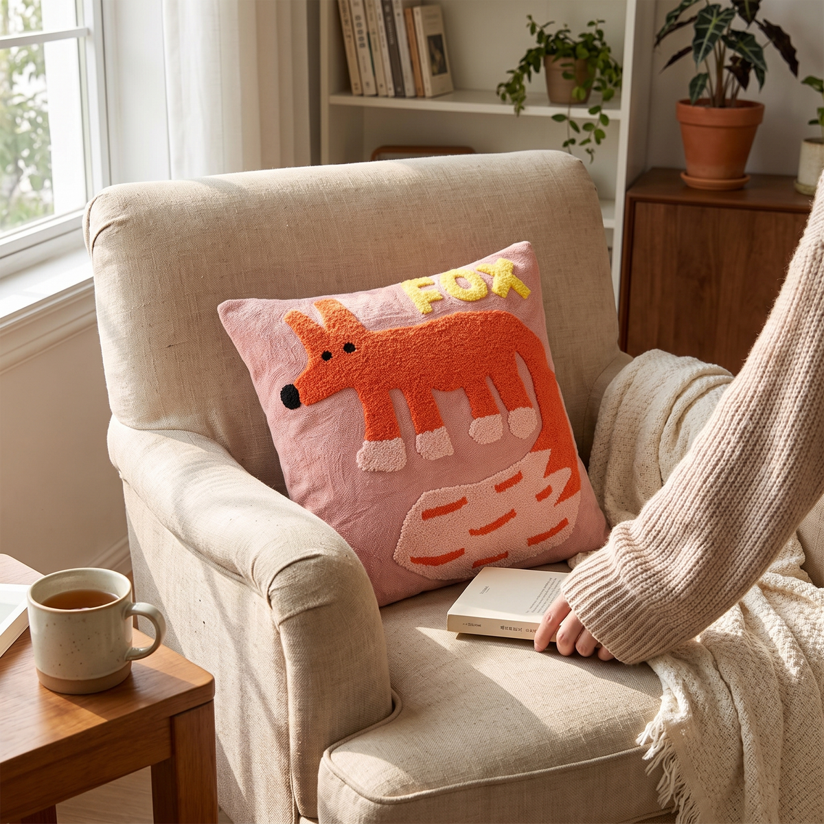 Elara Haus Pillow Cover - Polyester-Cotton Blend Cushion Covers with Nordic Animal Embroidery