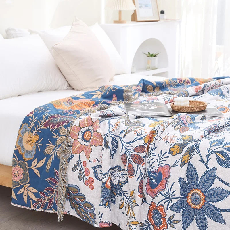 Camille Jacquard Blanket for Beds & Walls with Floral Weave