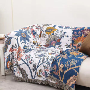 Camille Jacquard Blanket for Beds & Walls with Floral Weave