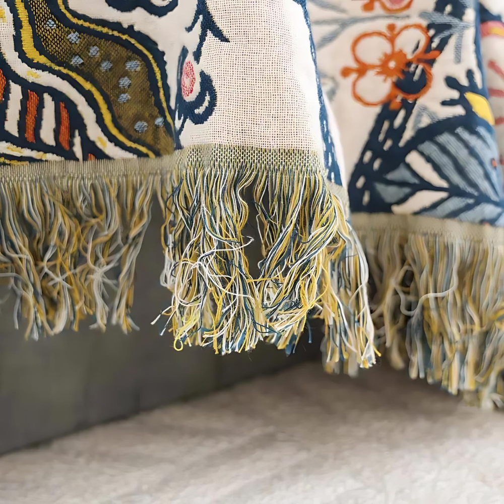 Camille Jacquard Blanket for Beds & Walls with Floral Weave