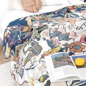 Camille Jacquard Blanket for Beds & Walls with Floral Weave