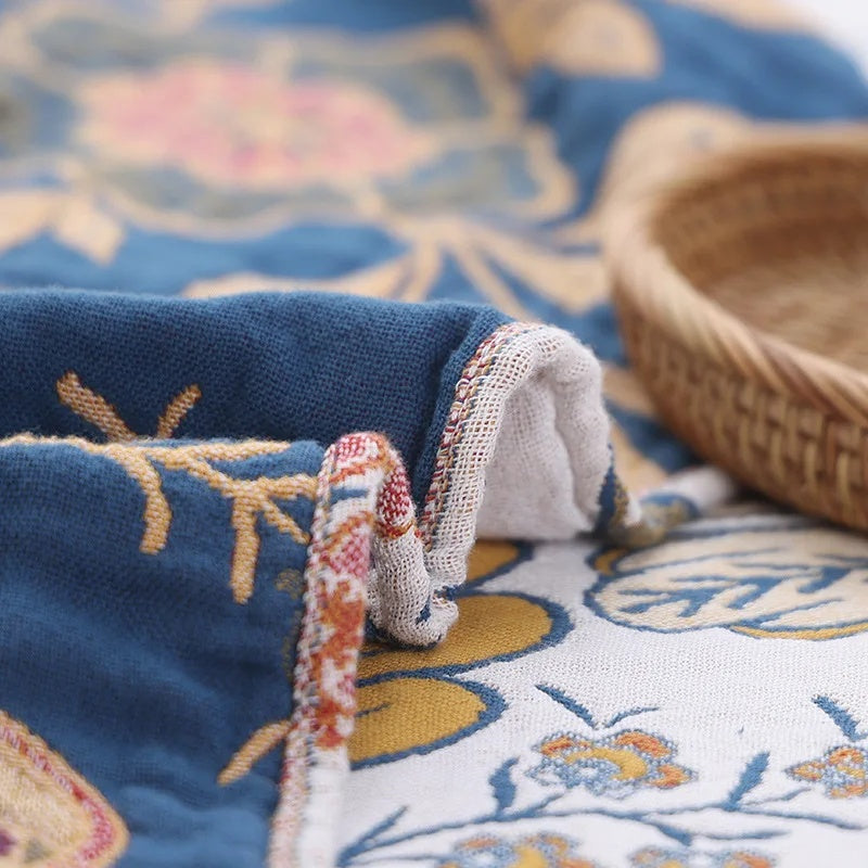 Camille Jacquard Blanket for Beds & Walls with Floral Weave