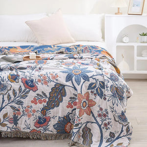 Camille Jacquard Blanket for Beds & Walls with Floral Weave