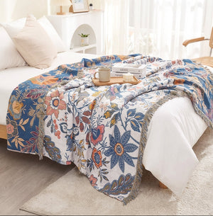 Camille Jacquard Blanket for Beds & Walls with Floral Weave