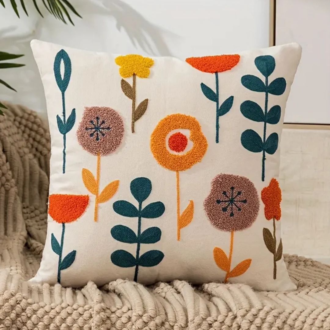 Odalys Embroidered Floral Cushion for Sofas and Armchairs