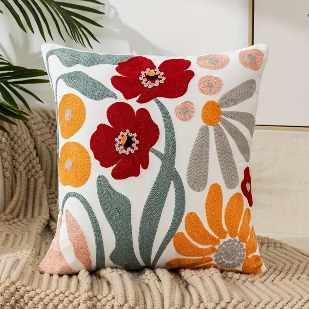 Odalys Embroidered Floral Cushion for Sofas and Armchairs