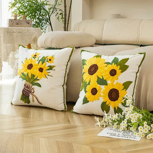 Katrine Sunflower Cushion for Sofas with Raised Embroidery