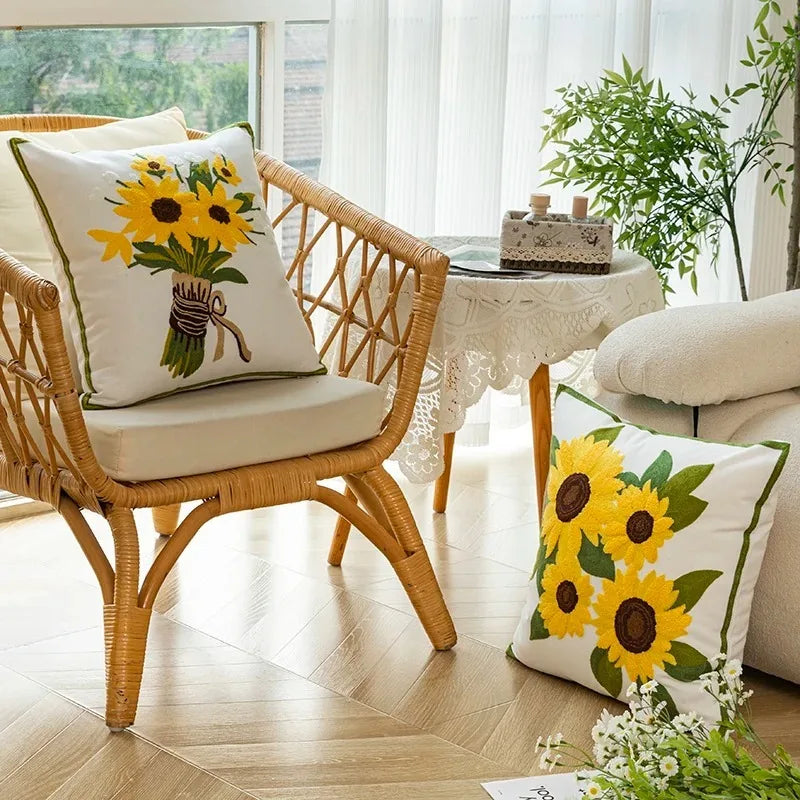Rattan chairs in a sunroom