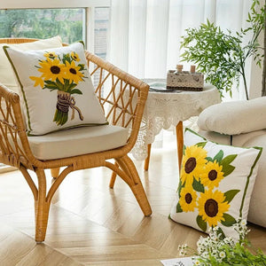 Katrine Sunflower Cushion for Sofas with Raised Embroidery