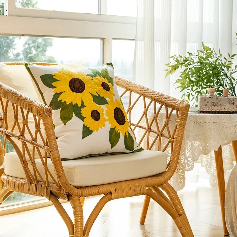 Katrine Sunflower Cushion for Sofas with Raised Embroidery