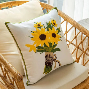 Katrine Sunflower Cushion for Sofas with Raised Embroidery