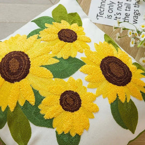 Katrine Sunflower Cushion for Sofas with Raised Embroidery
