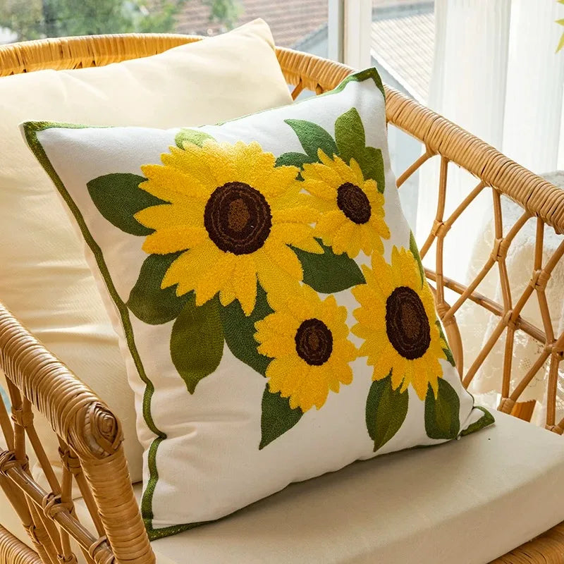 Katrine Sunflower Cushion for Sofas with Raised Embroidery