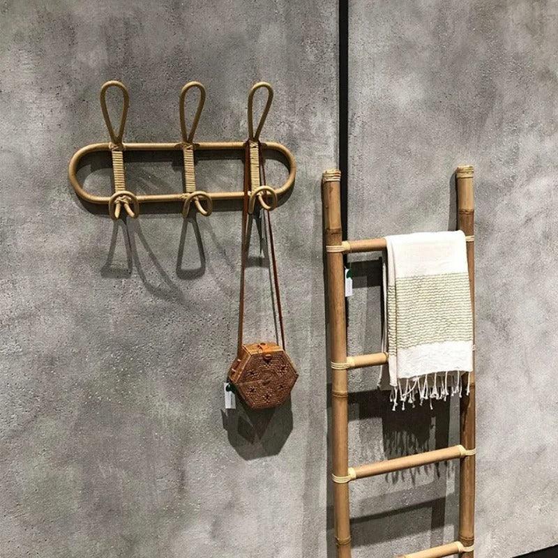 Xandra Rattan Wall Hooks for Robes with Braided Loops