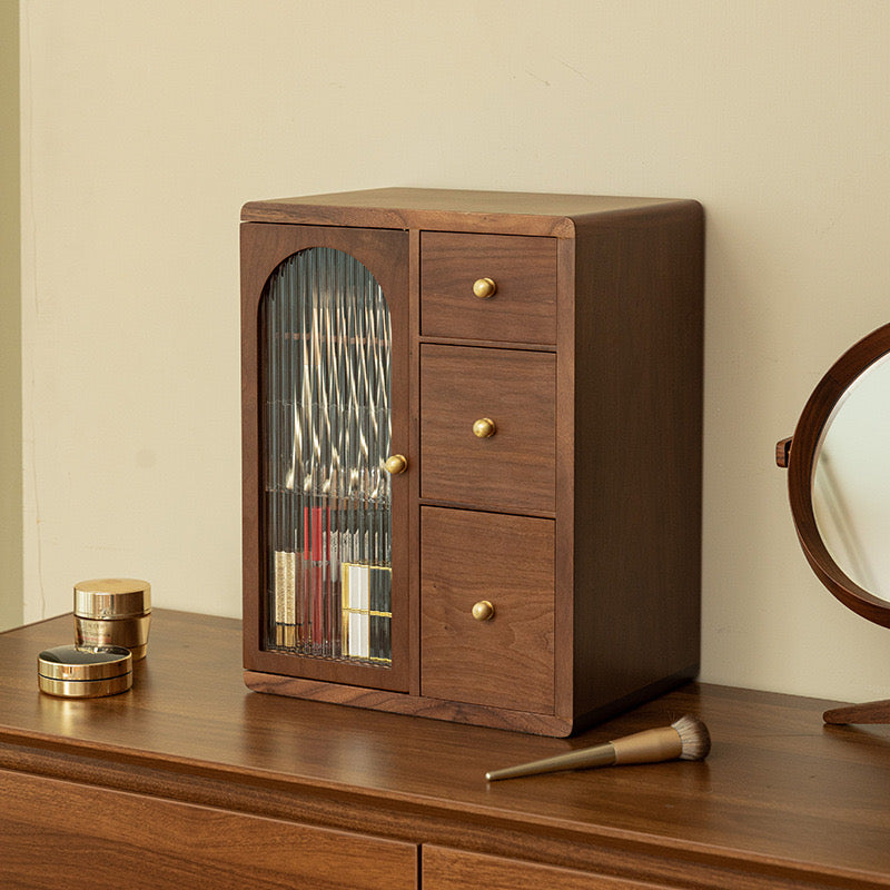 Ines Walnut Vanity Cabinet for Makeup with Fluted Glass