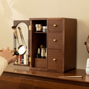 Ines Walnut Vanity Cabinet for Makeup with Fluted Glass