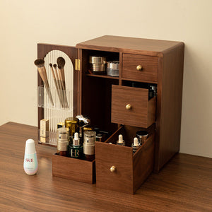 Ines Walnut Vanity Cabinet for Makeup with Fluted Glass