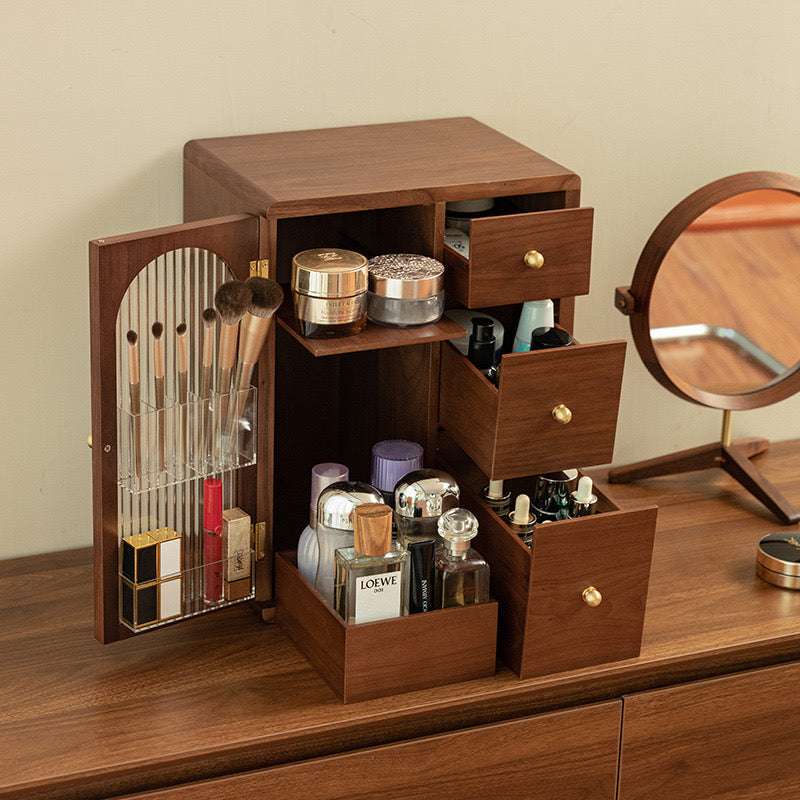 Ines Walnut Vanity Cabinet for Makeup with Fluted Glass