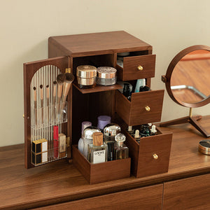 Ines Walnut Vanity Cabinet for Makeup with Fluted Glass