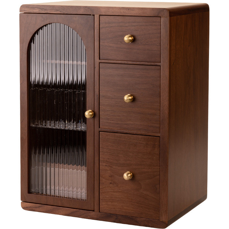 Ines Walnut Vanity Cabinet for Makeup with Fluted Glass