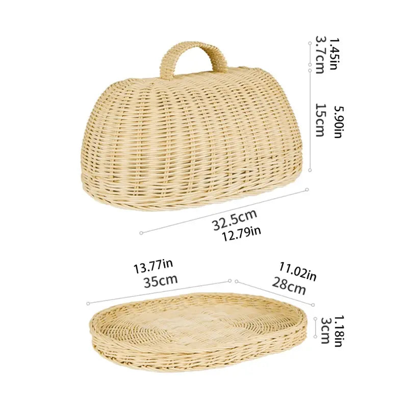 Zabelle Rattan Bread Cloche for Loaves with Dust Cover