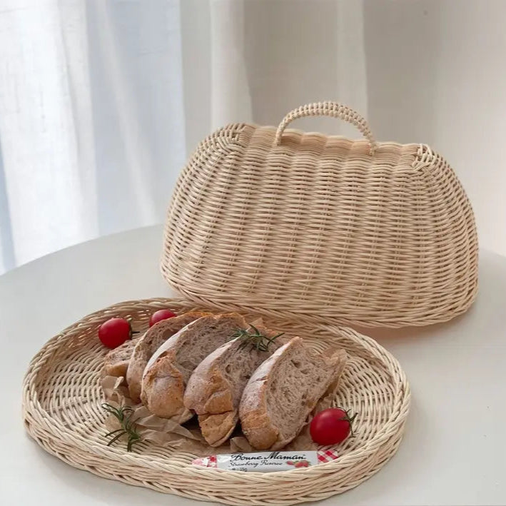 Zabelle Rattan Bread Cloche for Loaves with Dust Cover