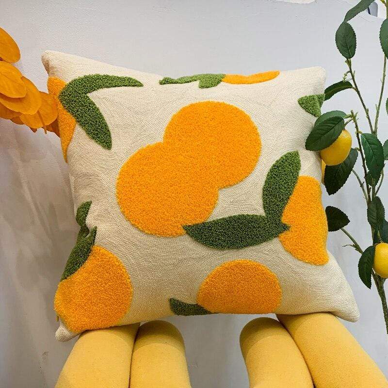 Elodie Tufted Cotton Cushion for Sofas with Citrus Motif