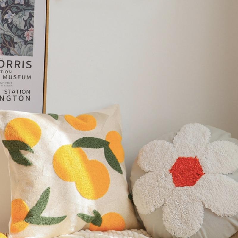 Elodie Tufted Cotton Cushion for Sofas with Citrus Motif