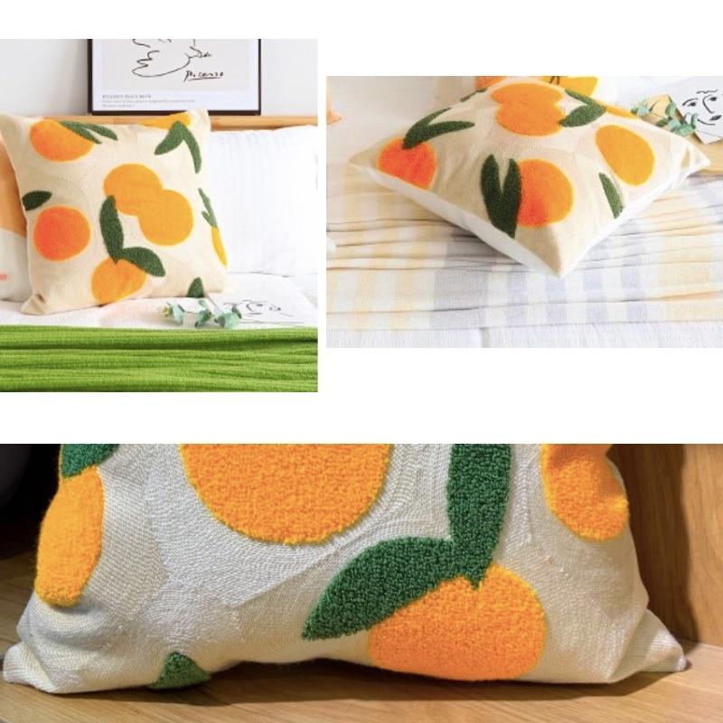 Elodie Tufted Cotton Cushion for Sofas with Citrus Motif