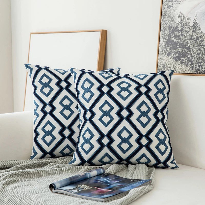 Yolande Embroidered Cushion for Sofas with Radial Motif